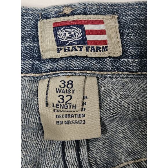 Phat Farm Jeans Men's 38x32 Regular Fit Straight Blue Denim Pants Y2K Hip Hop - Picture 9 of 10